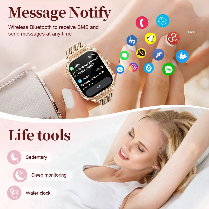 2026 Fashion Women Smart Watch Bluetooth Call Custom Watch Face Fitness Tracker IP68 Waterproof Smartwatch Woman for Android IOS