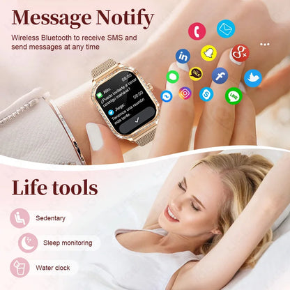 2026 Fashion Women Smart Watch Bluetooth Call Custom Watch Face Fitness Tracker IP68 Waterproof Smartwatch Woman for Android IOS