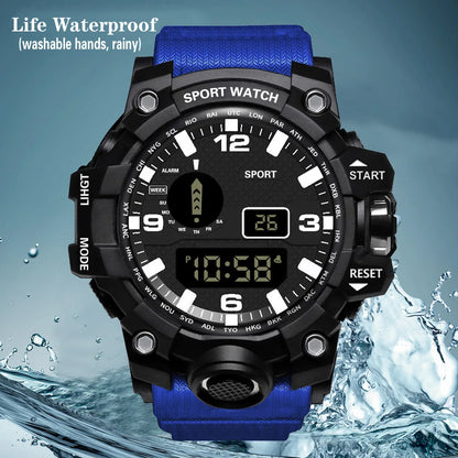 YIKAZE Sports Watch Men's LED Digital Watches Multifunction Military Clock Big Dial Waterproof Fitness Electronic Watch For Man
