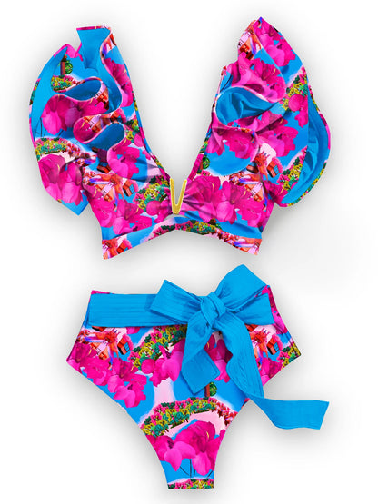New Sexy Brazilian Bikini Set Ruffle Swimwear Women Push Up Swimsuit High Waist Print Floral Bathing Suit Biquini Female