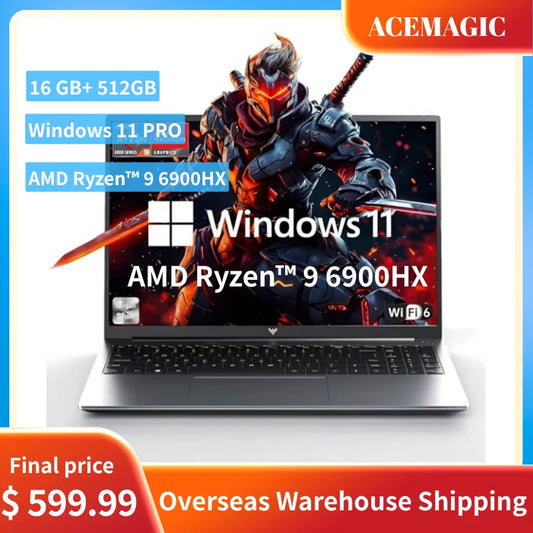 ACEMAGIC 16" FHD Laptop AMD Ryzen 9 6900HX Laptop 16GB LPDDR5 RAM 512GB SSD Backlit Keyboard Full-Featured Office Gamin Notebook