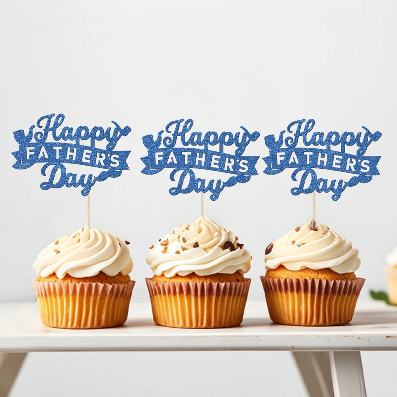 YOMDID 24Pcs Happy Father's Day Cake Toppers Father's Day Cupcake Toppers Picks Birthday Cake Decor Cake Decorating Supplies