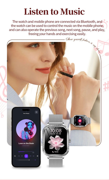 2026 Fashion Women Smart Watch Bluetooth Call Custom Watch Face Fitness Tracker IP68 Waterproof Smartwatch Woman for Android IOS