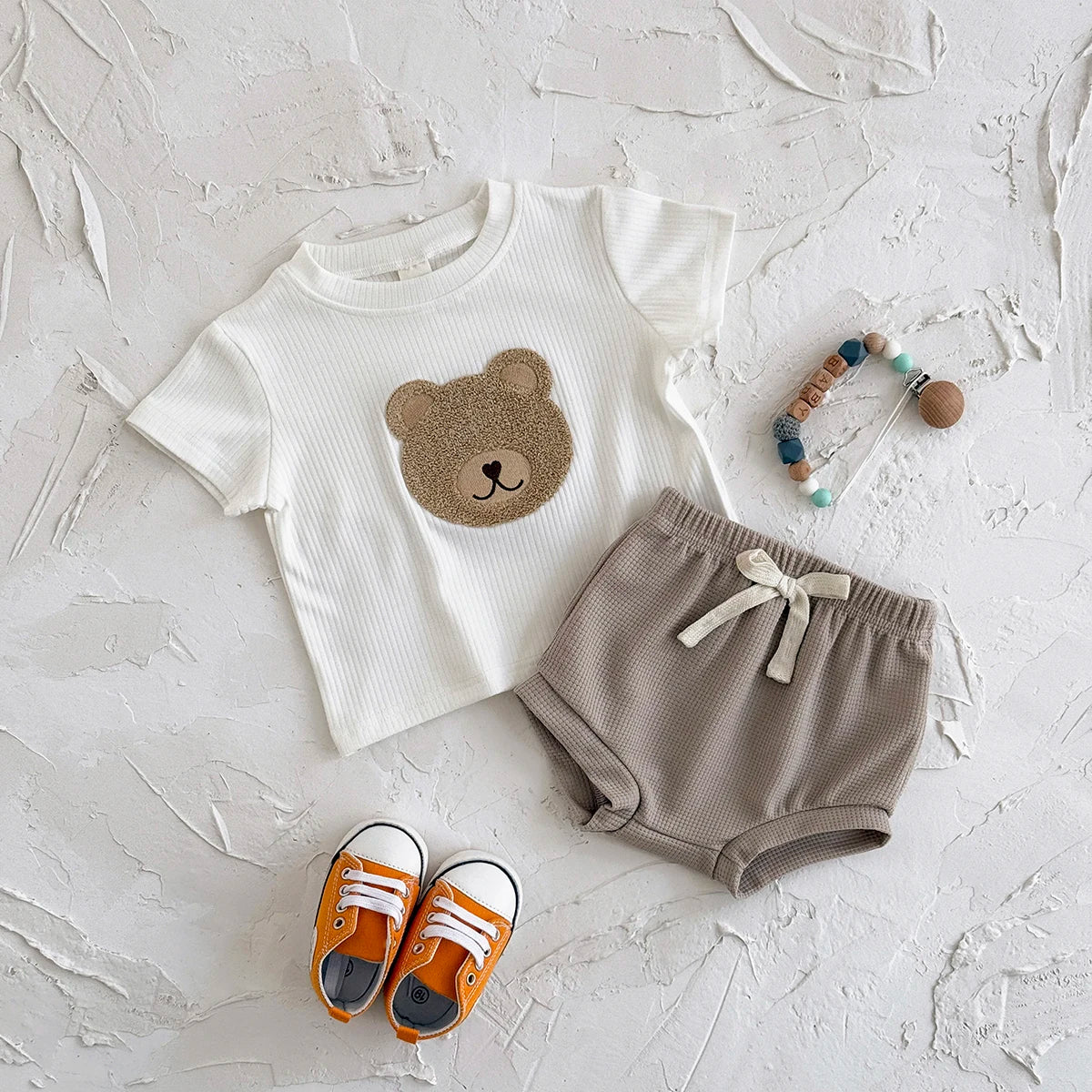 Cartoon Bear Baby Tracksuit – T-Shirt & Shorts 2-Piece (0-3Y)