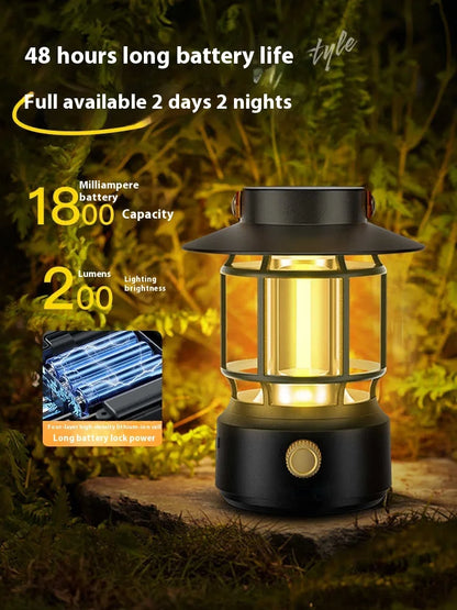 lohascamping LED Camping Lamp Retro Hanging Lamp Portable Stepless Dimming Camping Light Waterproof Rechargeable Outdoor Light