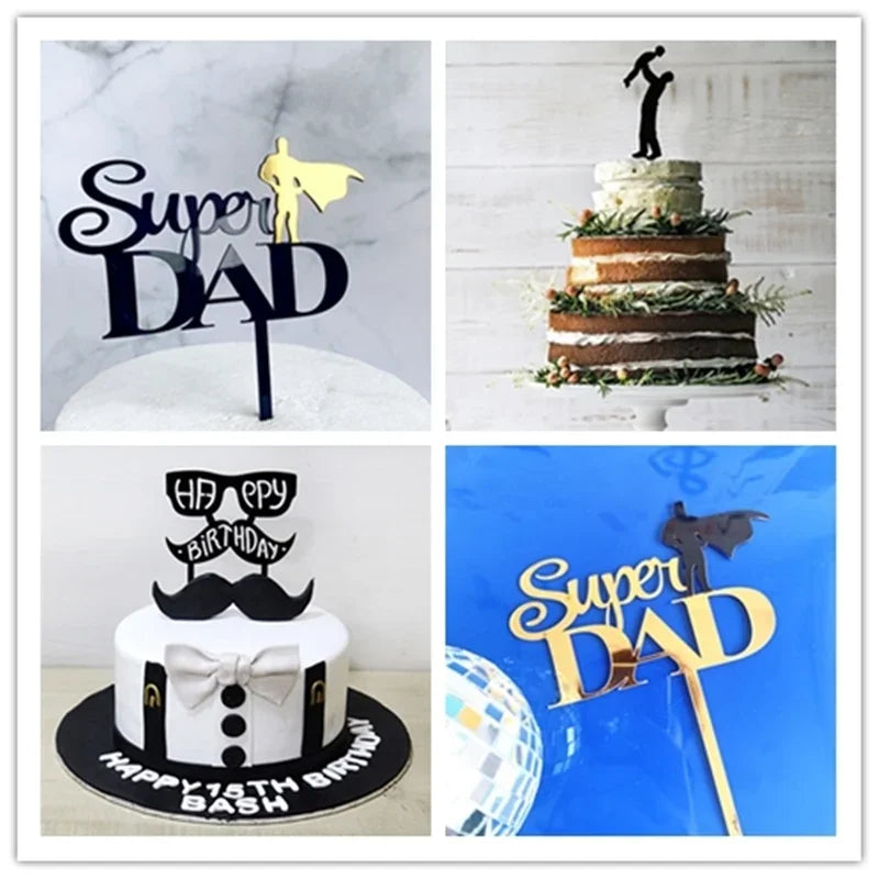 New Dad's Happy Birthday Cake Topper Golden Beer Super Dad High-grade Acrylic Father's Day Party Cake Toppers Dessert Decoration