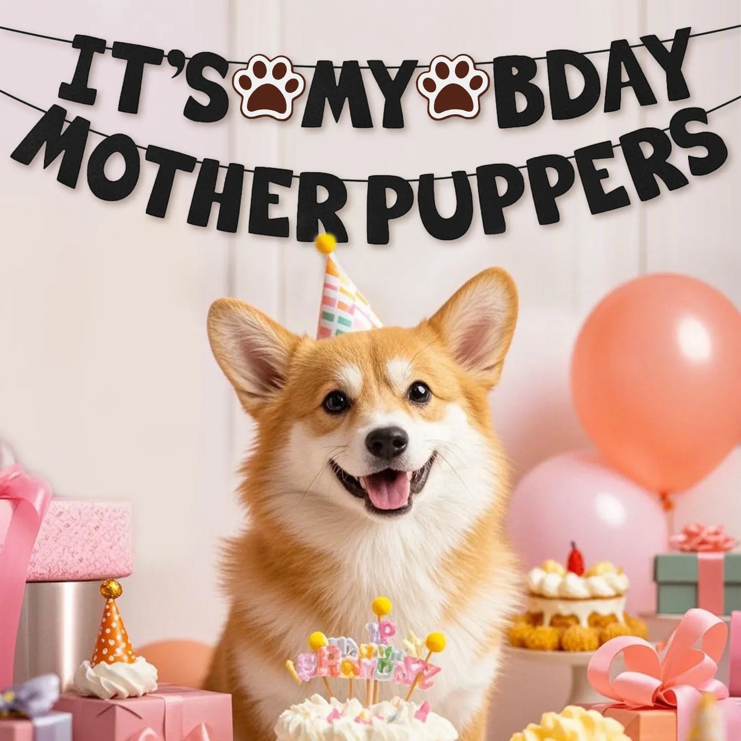 It's My Bday Motherpuppers, Funny Dog Birthday Banner, Paw Party Bunting Sign, Puppy Dog Pennant Decor