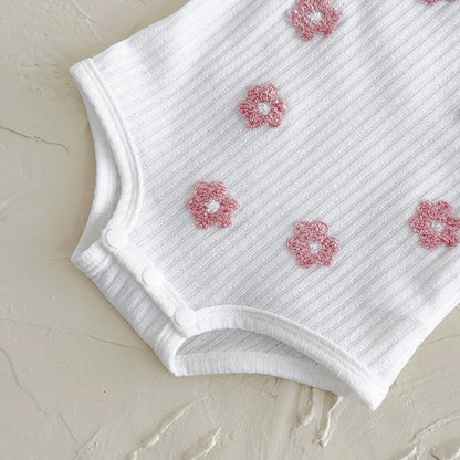 Ins Newborn Baby Girl Clothes Summer Suspenders Romper Triangle Jumpsuit Flower Embroidery Toddler Strap Bodysuit 0-18 Months