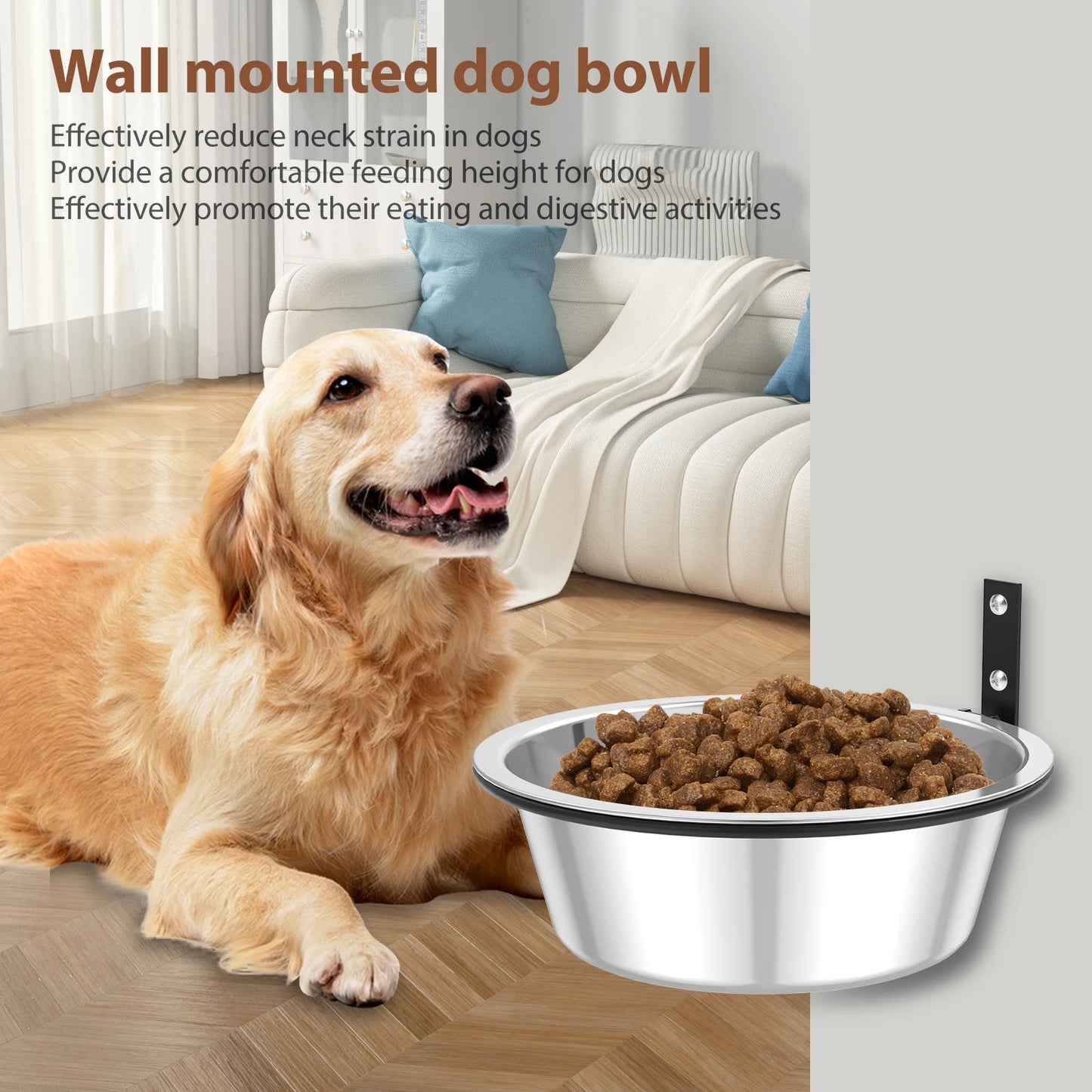 2 Pack Wall Mounted Dog Bowl Foldable Stainless Steel Raised Dog Food and Water Bowls Adjustable Height Wall Mounted Cat Food