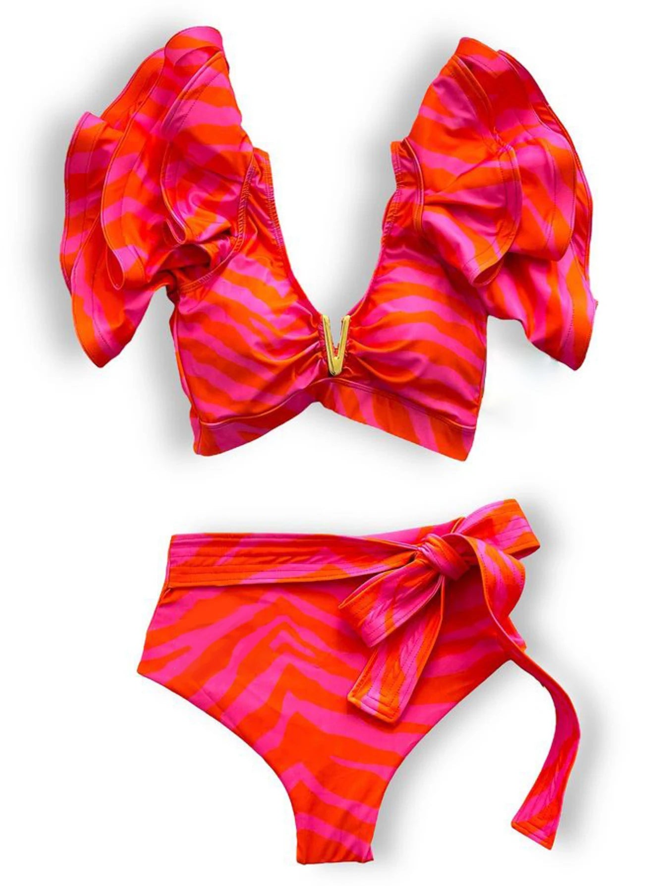 New Sexy Brazilian Bikini Set Ruffle Swimwear Women Push Up Swimsuit High Waist Print Floral Bathing Suit Biquini Female