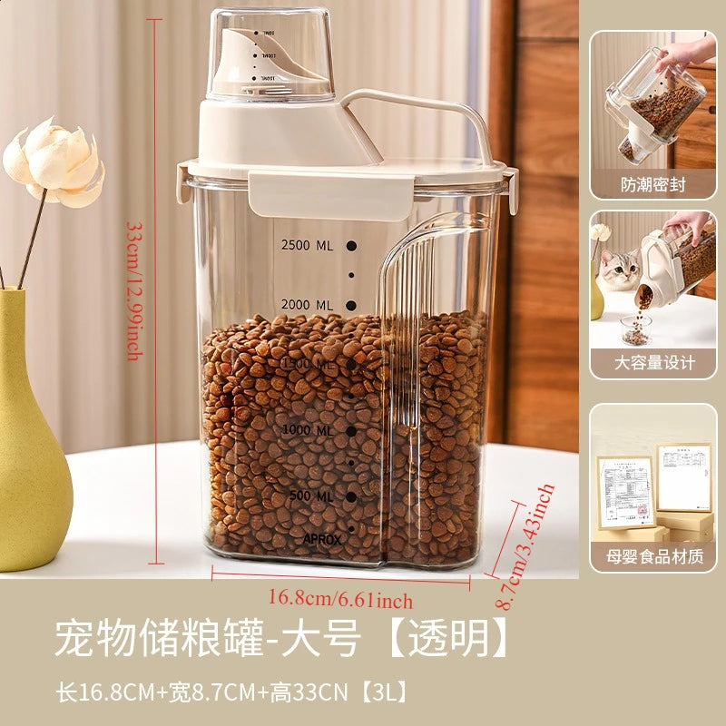 Thickened Dog Food Storage Bucket Pet Food Grain Storage Tank Kitchen Storage Rice Box Cat Food Grain Sealed Jar 2L/2.5L/3L