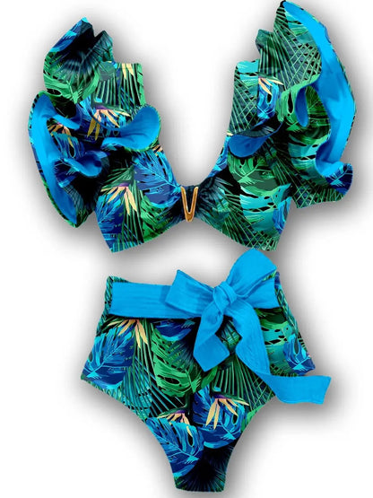 New Sexy Brazilian Bikini Set Ruffle Swimwear Women Push Up Swimsuit High Waist Print Floral Bathing Suit Biquini Female