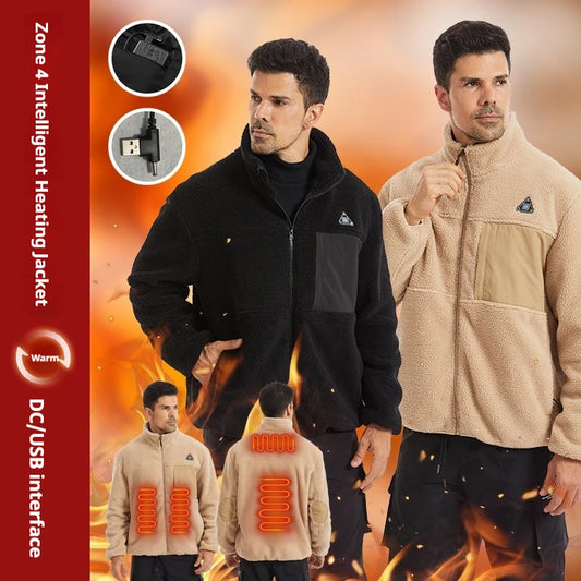 Smart Heating Jacket Men Women Electric Heating Winter Coat 3 Temp Control 4 Zone Heating Fleece Outdoor Ski Jacket for Hiking