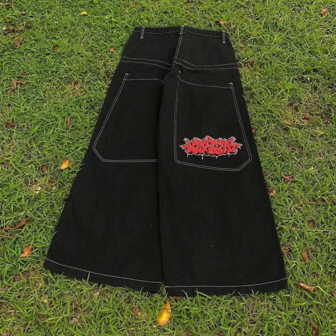 Gothic Halloween Scythe Grim Reaper Hip Hop Streetwear Jeans Men Women Retro Punk Print Traight Wide-leg Black Baggy Denim Pants