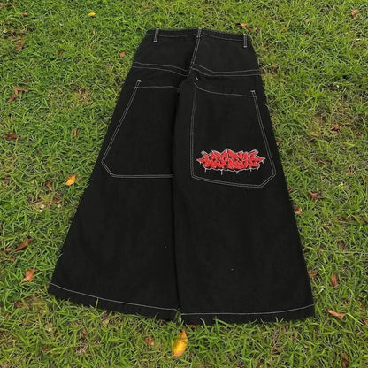 Gothic Halloween Scythe Grim Reaper Hip Hop Streetwear Jeans Men Women Retro Punk Print Traight Wide-leg Black Baggy Denim Pants