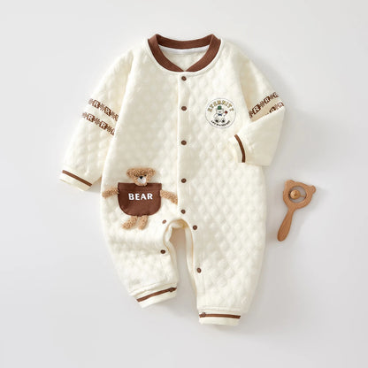 Baby Clothes for Autumn, Class A, Boys' Full-Month Outfit, One-Piece Romper, Baby Thermal Interlayered Warm Newborn Bodysuit