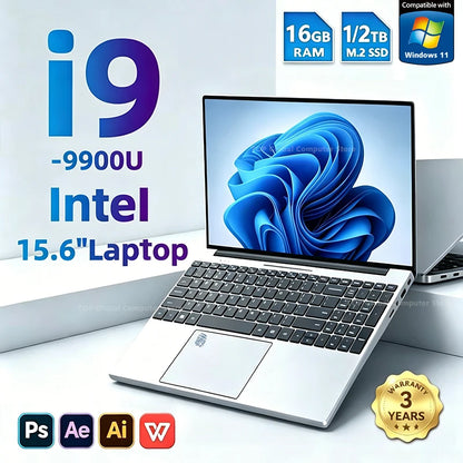 2026 Gaming 15.6" Laptop Intel Core i9 9900 Computer 16GB RAM 1TB 2TB 1920*1080 Fingerprint Unlock Backlit Laptops Windows 11