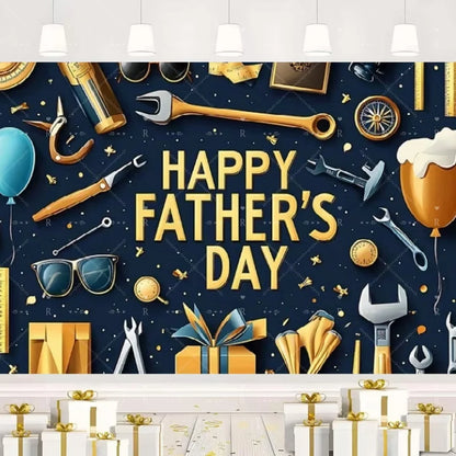 Happy Father's Day Family Party Decoration Background Feliz Día del Padre Golden Blue Balloon Backdrop for Man Tuxedo I Love Dad