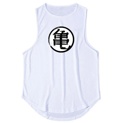 Japanese Anime Turtle Script Printed Mens Gym Clothing Fitness Vest Quick Dry Bodybuilding Tank Top Muscle Sleeveless Shirt