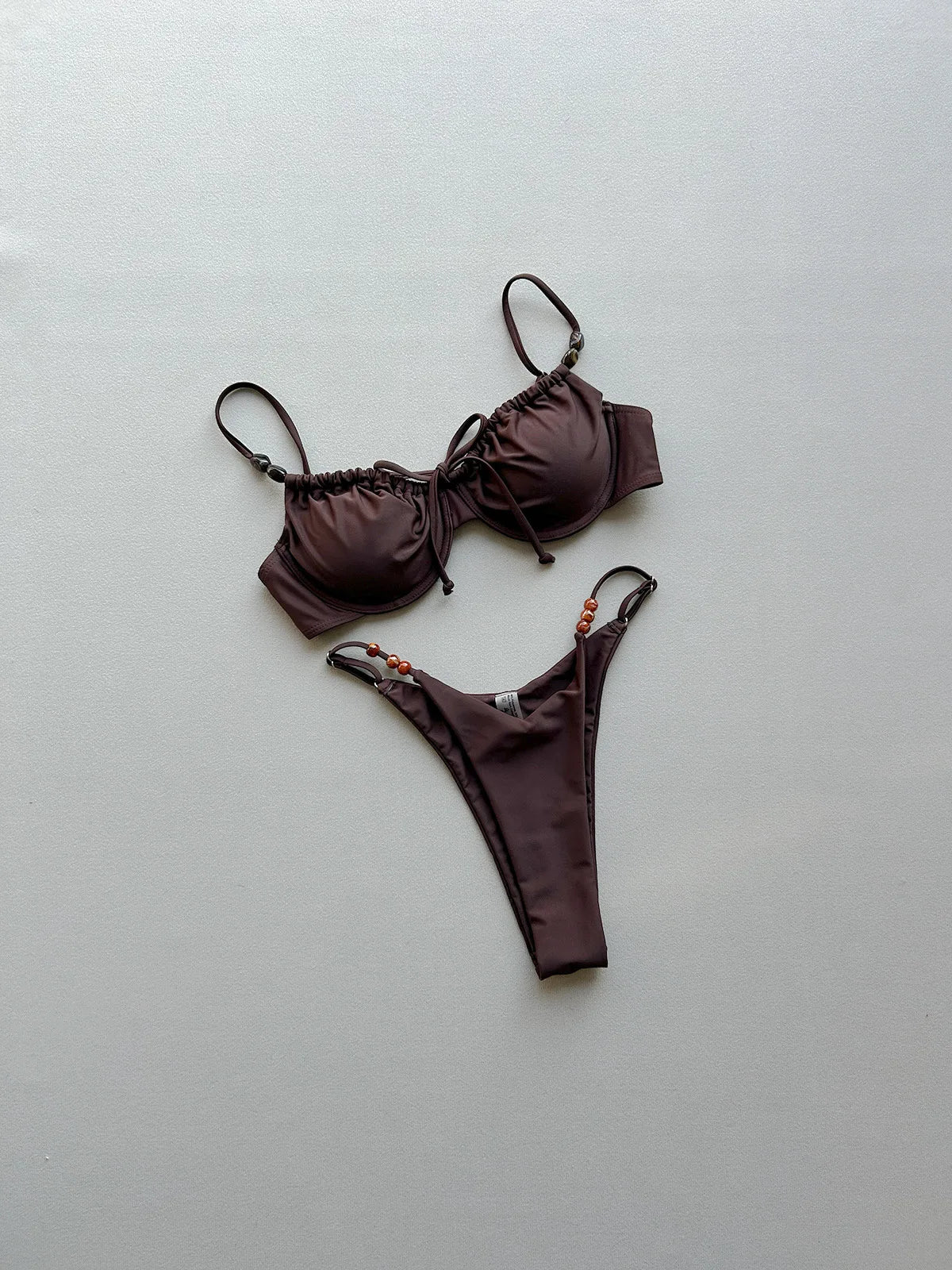 2026 New Sexy Underwire Padded Swimsuit Lace-up Micro Bikini Set Beachwear Female Push Up Low Waist Biquini Bead Decor Swimwear
