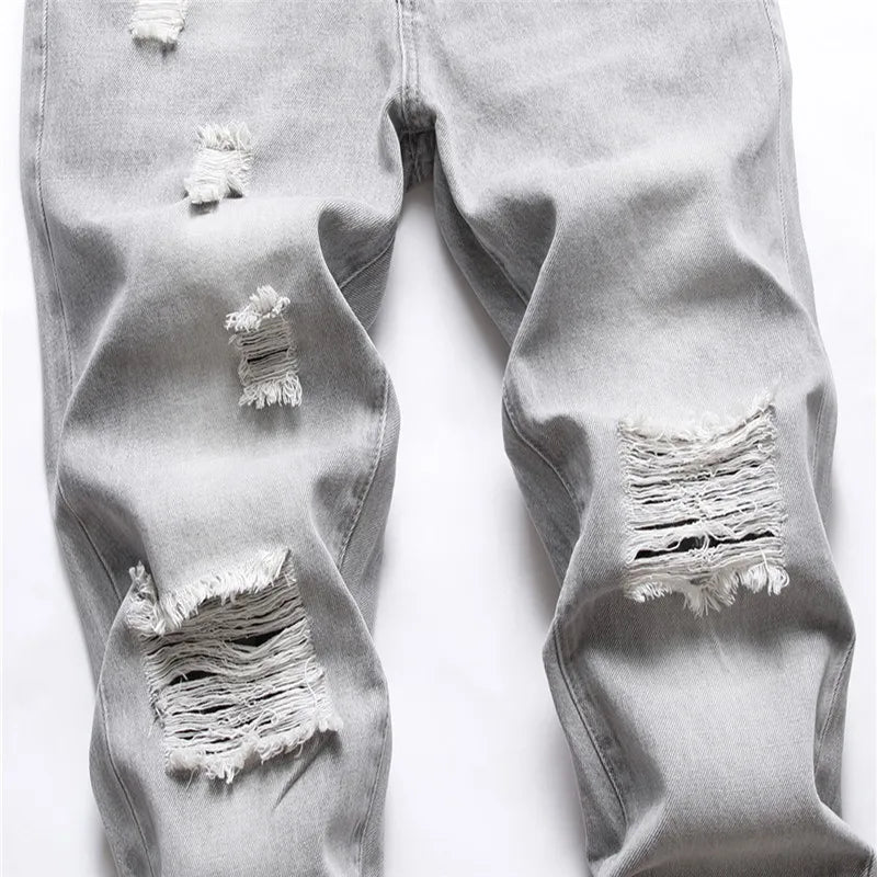 Light Gray Ripped Straight Jeans