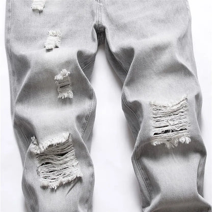 Light Gray Ripped Straight Jeans