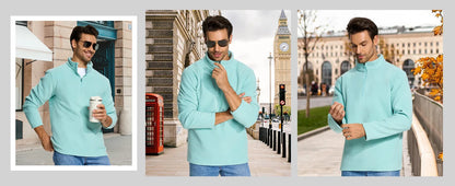 TACVASEN Quarter-Zip Pullover Tops Mens Turtleneck Fleece Sweatshirts Casual Warm Sweater Athletic Running Sports Hoodie Shirts