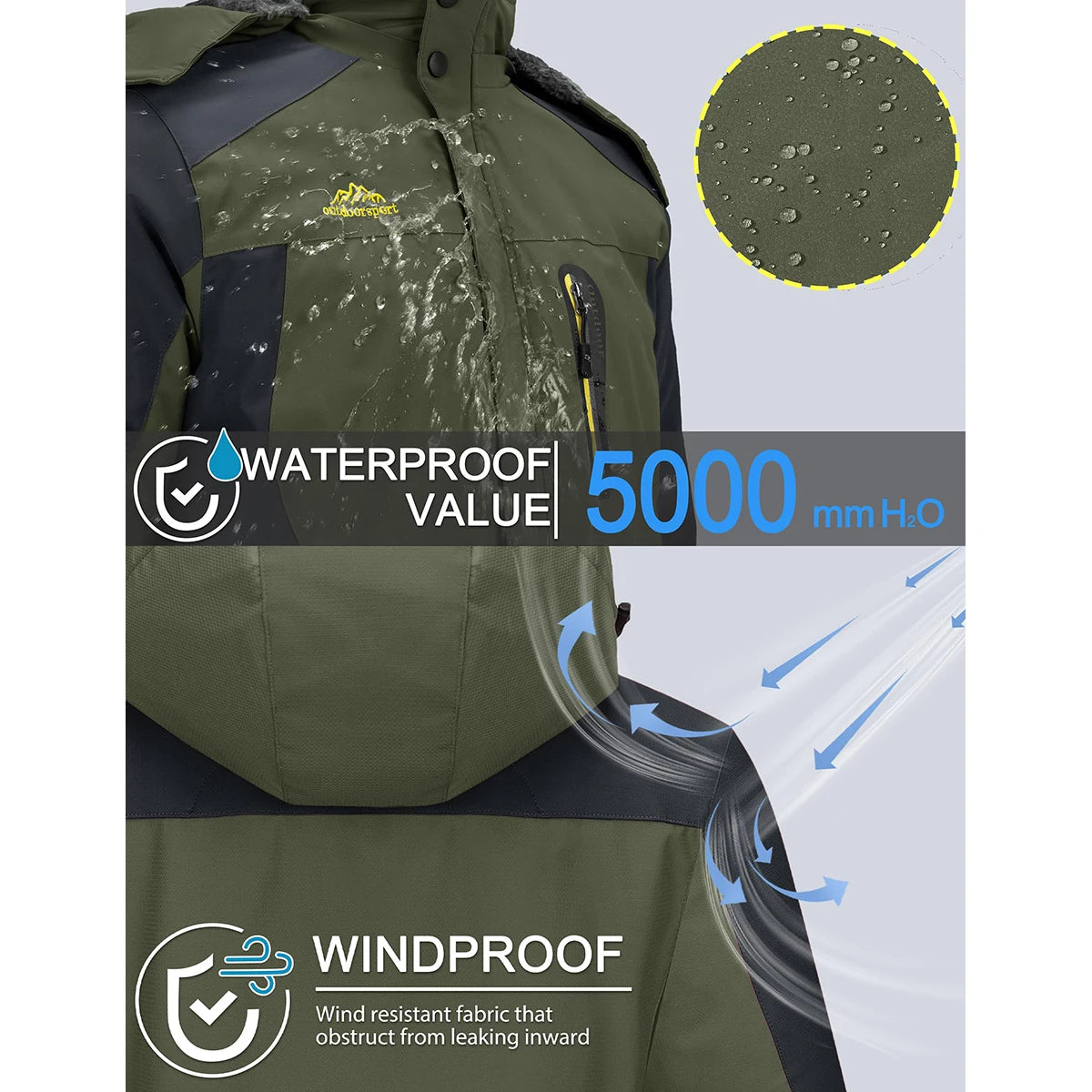 TACVASEN Men's Waterproof Ski Jacket Fleece Lining Warmth Parka Winter Snow Working Outdoors Hooded Coat Rain Shell Windbreaker