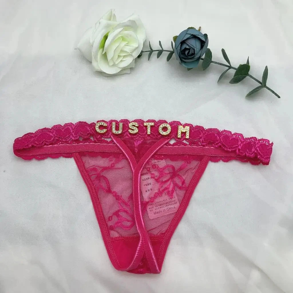 Custom Thong Panties with Name DIY Letter Waist Chain Body Jewelry Women Sexy Lace Bikini G-String Girl Christmas Cheeky Gift