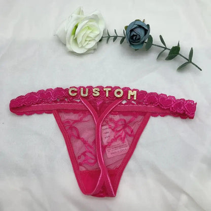 Custom Thong Panties with Name DIY Letter Waist Chain Body Jewelry Women Sexy Lace Bikini G-String Girl Christmas Cheeky Gift