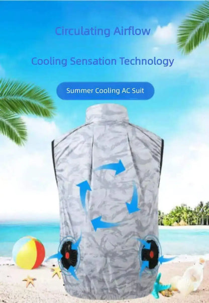Cool summer smart cooling fan clothing, suitable for outdoor sports, fishing, high-temperature work, and convenient for nighttim