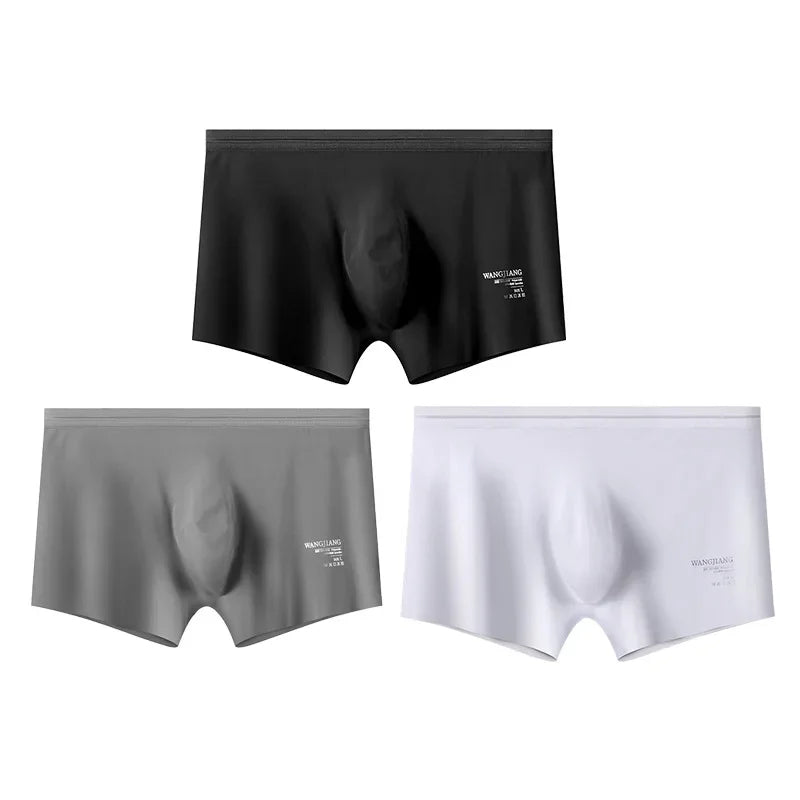 Fashion Men's Underwear Ice Silk Seamless Solid Color Ultra-thin Breathable Boxers for Male Lingerie Bikini Panties