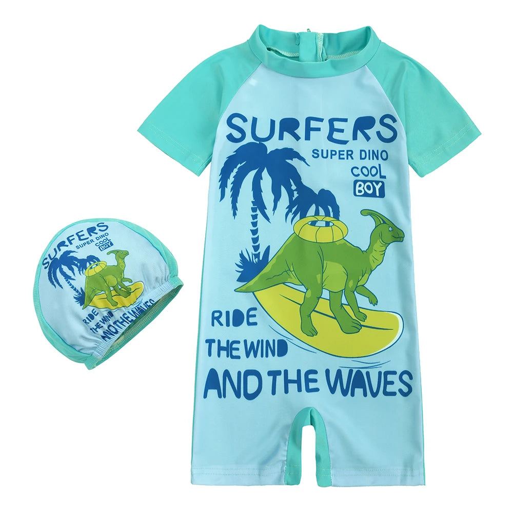 2025 Toddler Children Swimwear Suit Print UV Kids Boys Girls Summer Beach Clothes 2Pcs Cap+Bathing Swimming Diving Swimsuit
