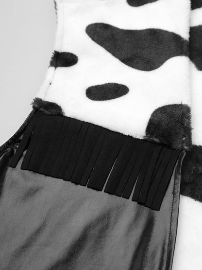 Men's Cow Print Vest Halloween Festival Cosplay Party Fancy Dress Up Sleeveless Open Front Waistcoat Vintage Hippie Costume Vest