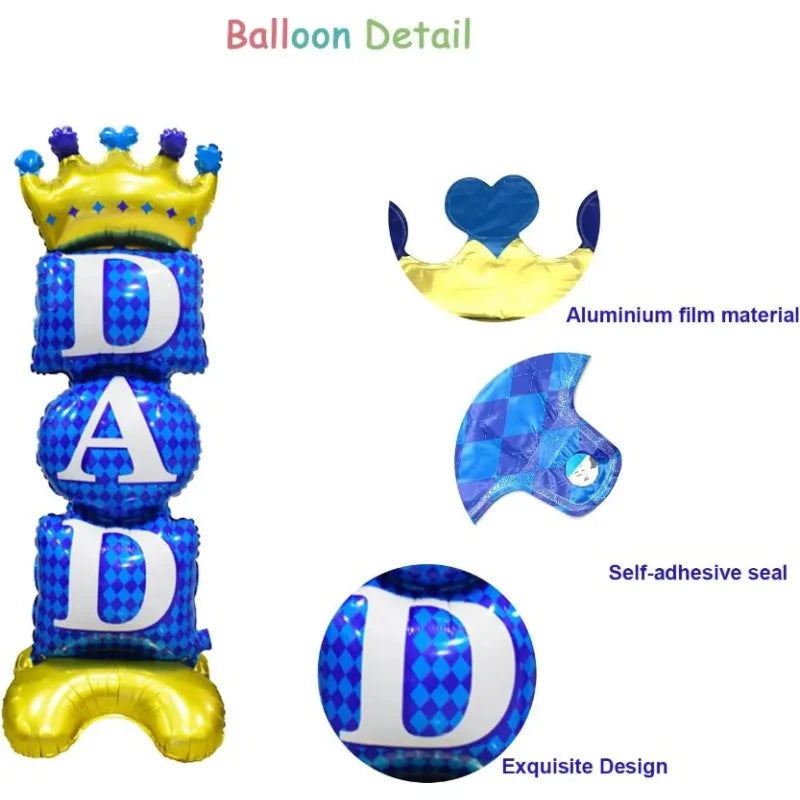 Self Standing DAD Balloons, Large Standing Fathers Day Mylar Balloons for Happy Fathers Day Decorations Birthday Dad Decorations