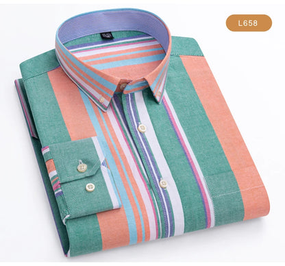 Men's Oxford Long Sleeve Shirt 100% Cotton Wrinkle Resistant & Breathable, Solid Plaid Striped Comfort Casual Button-down Shirts