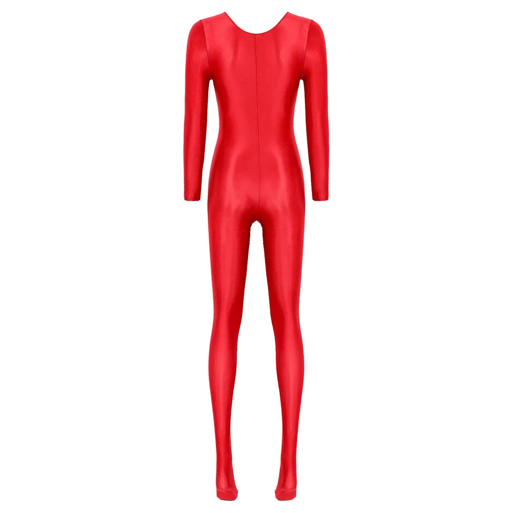 Women Oil Shiny Long Sleeve Pantyhose Jumpsuit Bodystocking Yoga Gymnastics Shapewear One-Piece Swimsuit Catsuit Glossy Bodysuit