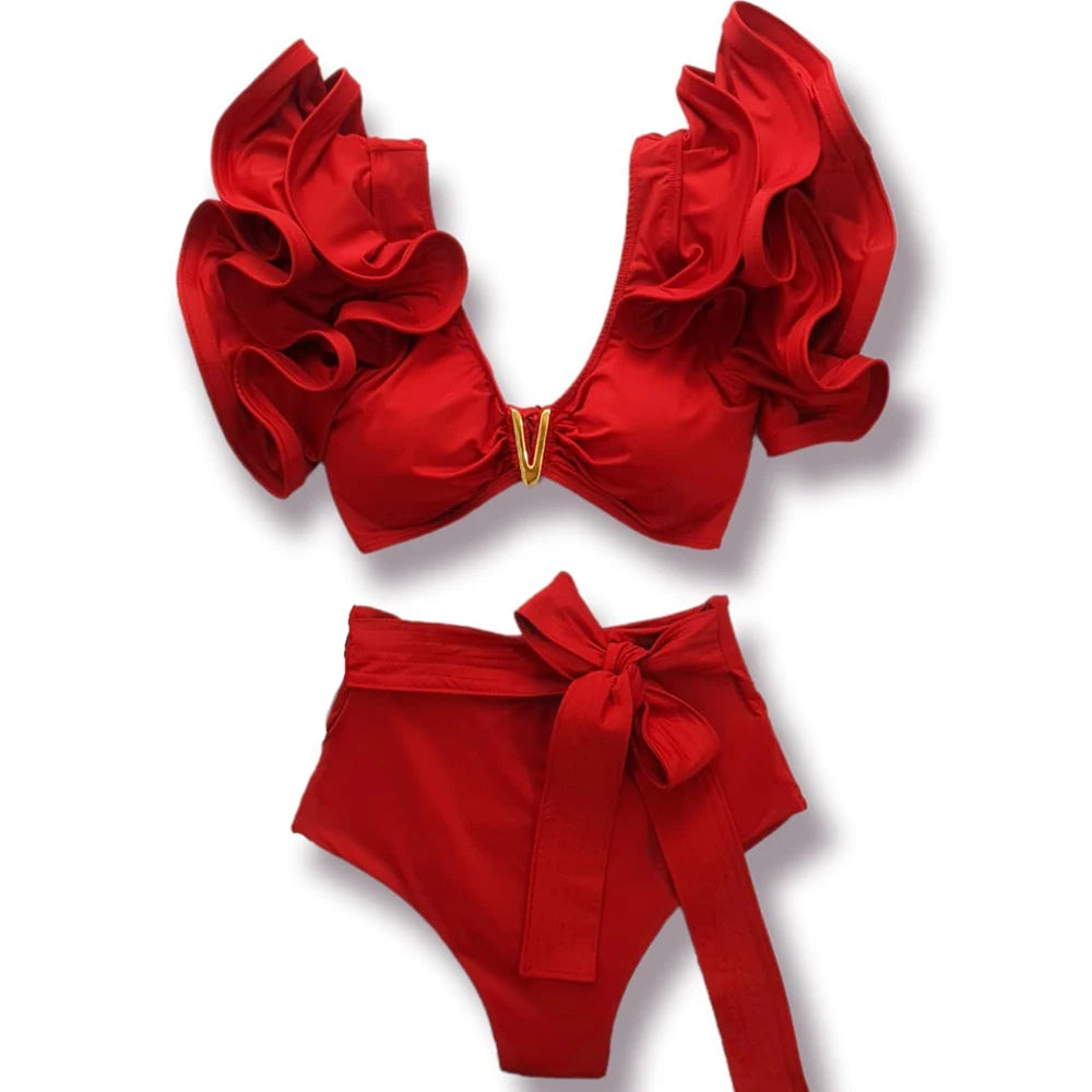 New Sexy Brazilian Bikini Set Ruffle Swimwear Women Push Up Swimsuit High Waist Print Floral Bathing Suit Biquini Female