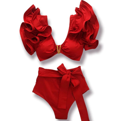 New Sexy Brazilian Bikini Set Ruffle Swimwear Women Push Up Swimsuit High Waist Print Floral Bathing Suit Biquini Female