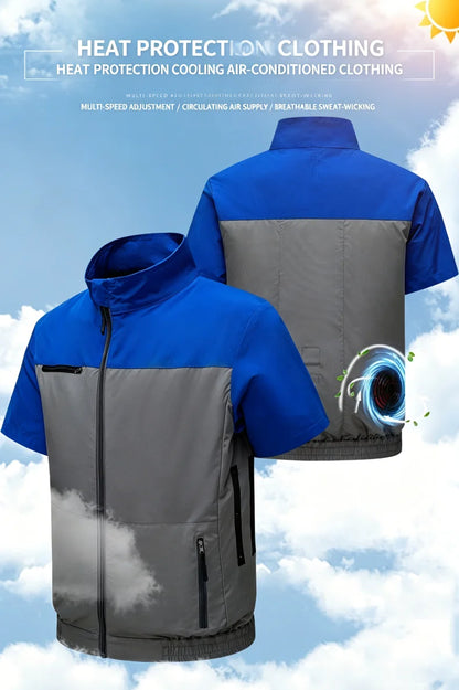 New men's smart cooling workwear with built-in fans, 360° circulating airflow, lightweight and breathable, suitable for hiking,