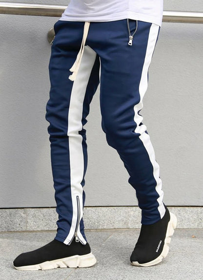Mens Training Pants Plaid GYM Track Sweatpants Grey Joggers Breathable Stripe Fitness Male Running Sport Trousers Zipper Pockets