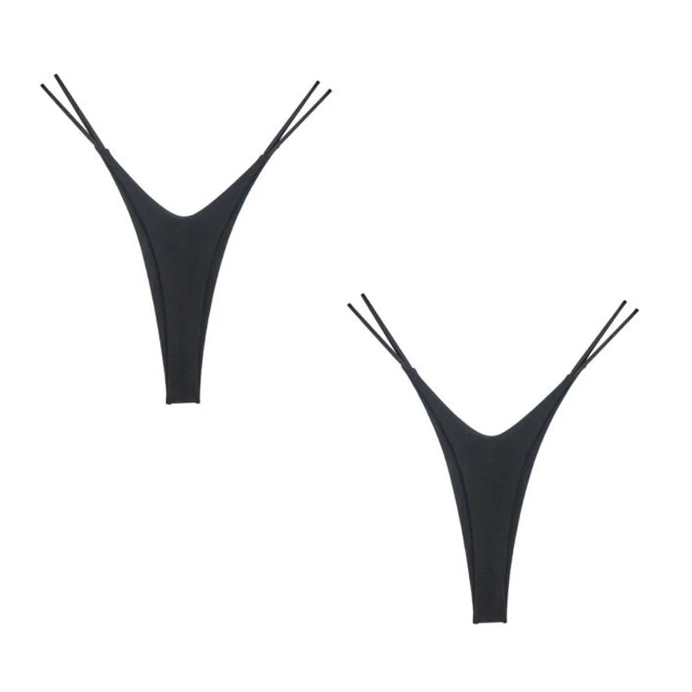 2PCS Sexy High Cut Double-layer Cotton Thong Women's Bikini Bottom Brief G-string Underwear with Elastic Thin Double Belt