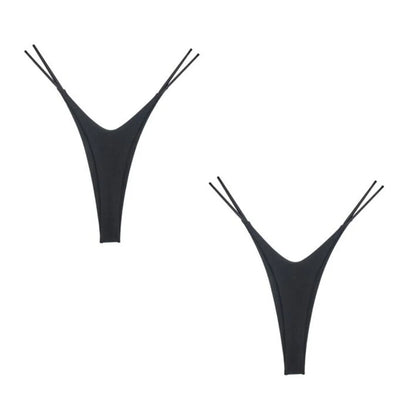 2PCS Sexy High Cut Double-layer Cotton Thong Women's Bikini Bottom Brief G-string Underwear with Elastic Thin Double Belt