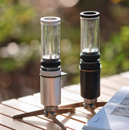 Outdoor Windproof Camping Gas Lamp Portable Camp Atmosphere Lamp Adjustable Candlelight Tent Glass Lantern Camping Supplies