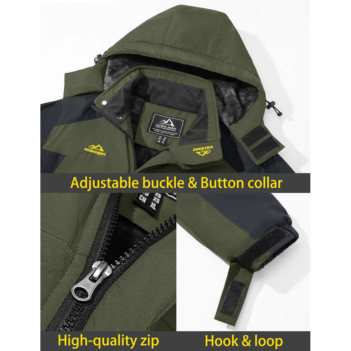 TACVASEN Men's Waterproof Ski Jacket Fleece Lining Warmth Parka Winter Snow Working Outdoors Hooded Coat Rain Shell Windbreaker