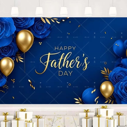 Happy Father's Day Family Party Decoration Background Feliz Día del Padre Golden Blue Balloon Backdrop for Man Tuxedo I Love Dad