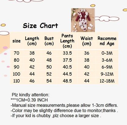 0-24 Months Newborn Baby Girl 3PCS Clothes Set Long Sleeve Romper+Flower Strap Pants+Headband Spring&Autumn Lovely Outfit
