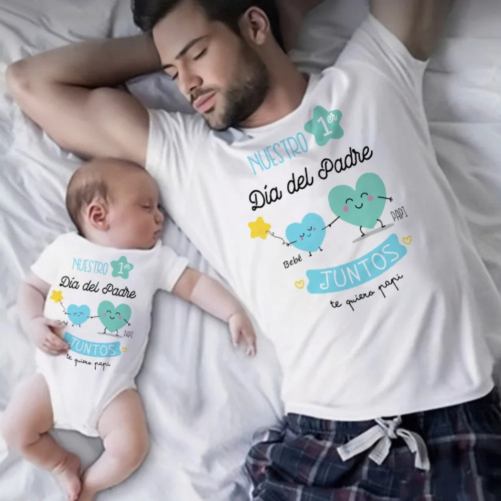 Our First Father's Day Spanish Printed Baby & Dad Matching Clothes Daddy T Shirts Tops Infant Bodysuit Fathers Day Family Outfit