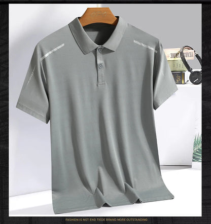 Summer Ice Silk Polo Top Short sleeved Polo Collar Quick Drying Sports Shirt Trendy and Fashionable Thin Breathable T-shirt