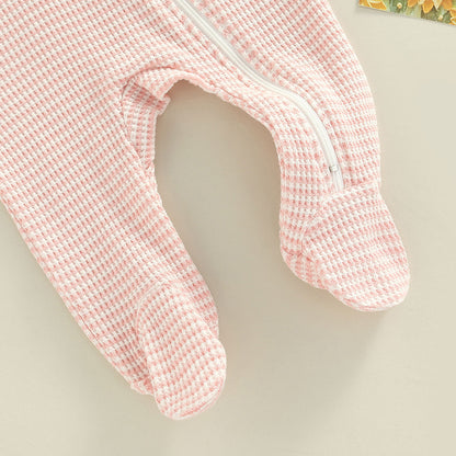 0-9M Newborn Baby Girl Clothes Ruffle Baby Sleeper Zipper Footie Knit Romper Playsuit Jumpsuit with Headband Outfit 2 Piece
